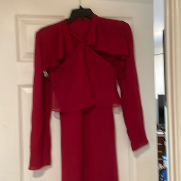 Azazie cranberry red dress size J12 with matching shrug size A0 - Picture 4 of 6